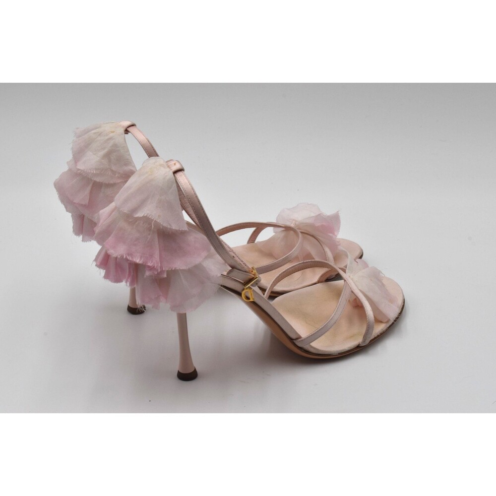 Vintage Dior John Galliano Pink Satin Chiffon Ruffle Sandal Heels 38.5 Y2K - Picture 3 of 16